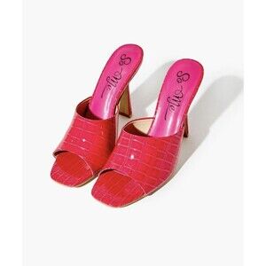 Forever 21 Women Faux Croc Stiletto Pink Heels Size 7 open square toe, slip-on